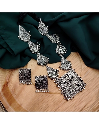 Oxidised Necklace Earrings Set-12670465