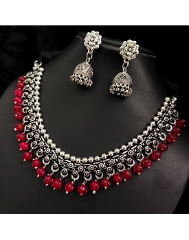 Oxidised Beads German Silver Necklace Earrings Set