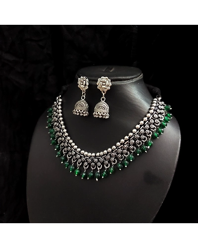 Oxidised Beads German Silver Necklace Earrings Set-1