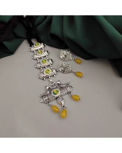 Oxidised Glass Beads Tie Necklace Earrings Set-2