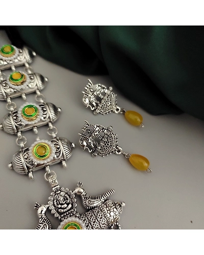 Oxidised Glass Beads Tie Necklace Earrings Set-3