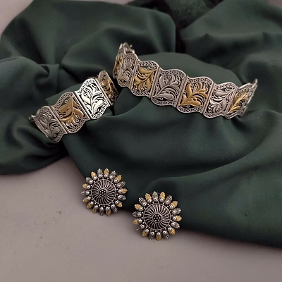 gonasika two tone oxidized choker necklace earrings set with adjustable bracelet