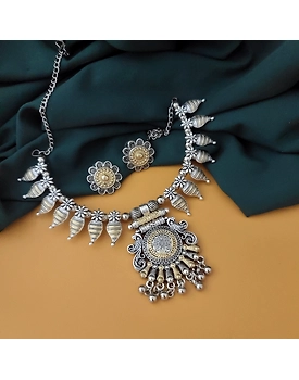 Oxidised Two tone Choker Necklace Earrings Set