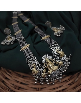 0xidised Two Tone Temple Necklace Earrings Set