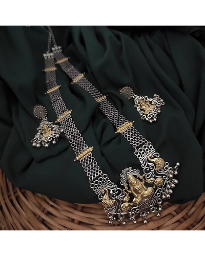 0xidised Two Tone Temple Necklace Earrings Set-1