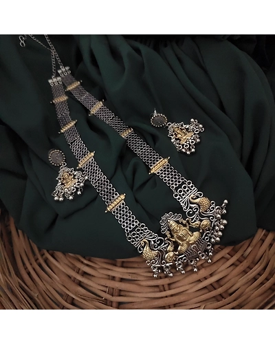0xidised Two Tone Temple Necklace Earrings Set-2