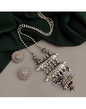 Oxidised Long Chaoin Tribal Necklace Earrings Set