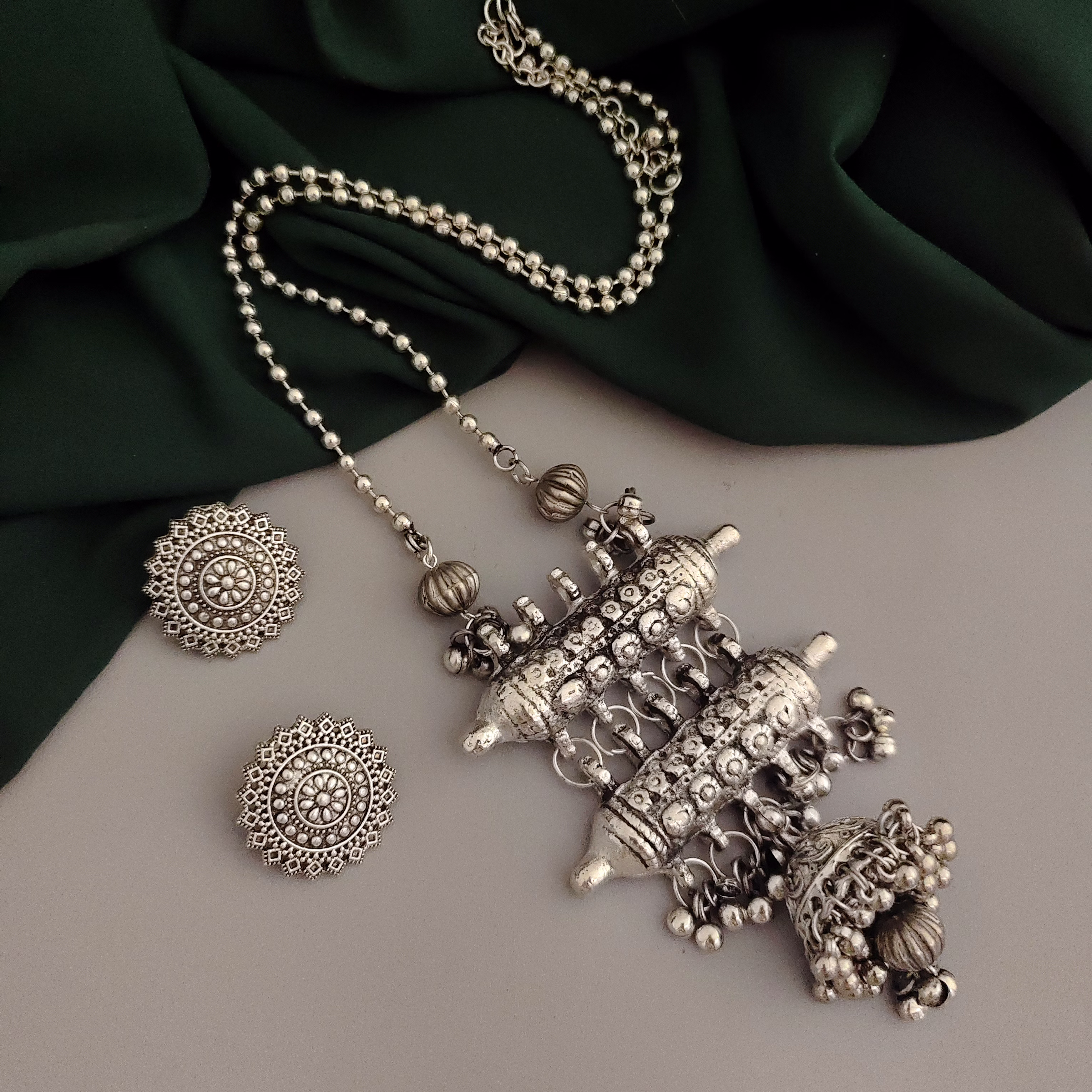 Oxidised Long Chaoin Tribal Necklace Earrings Set image 3