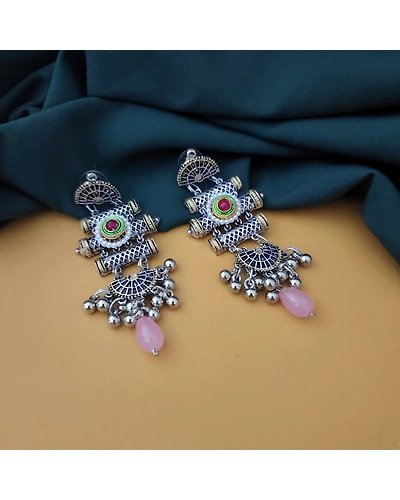 Oxidised Two Tone Earrings-12670409