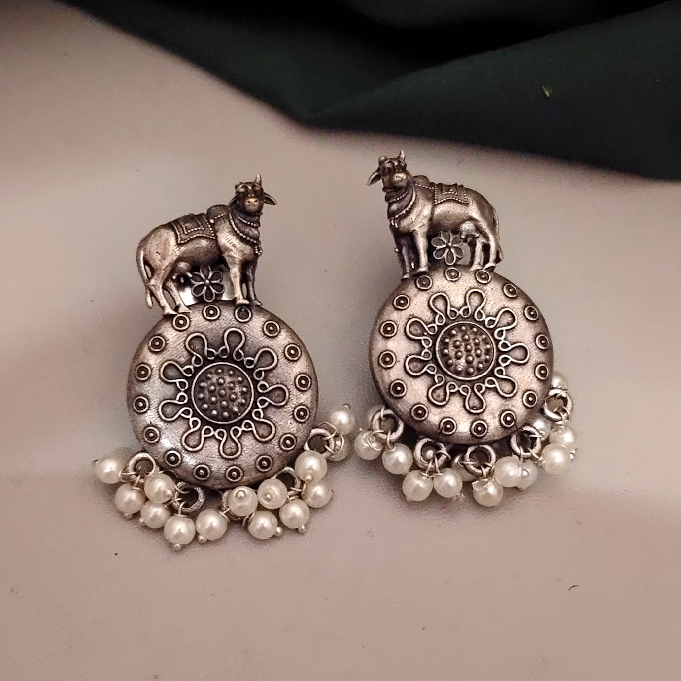 gonasika silver replica brass temple earrings