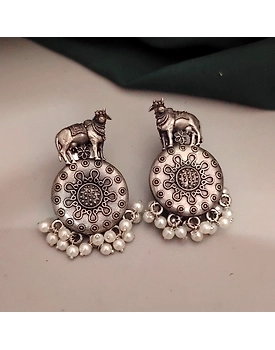 Silver Replica Brass Temple Earrings