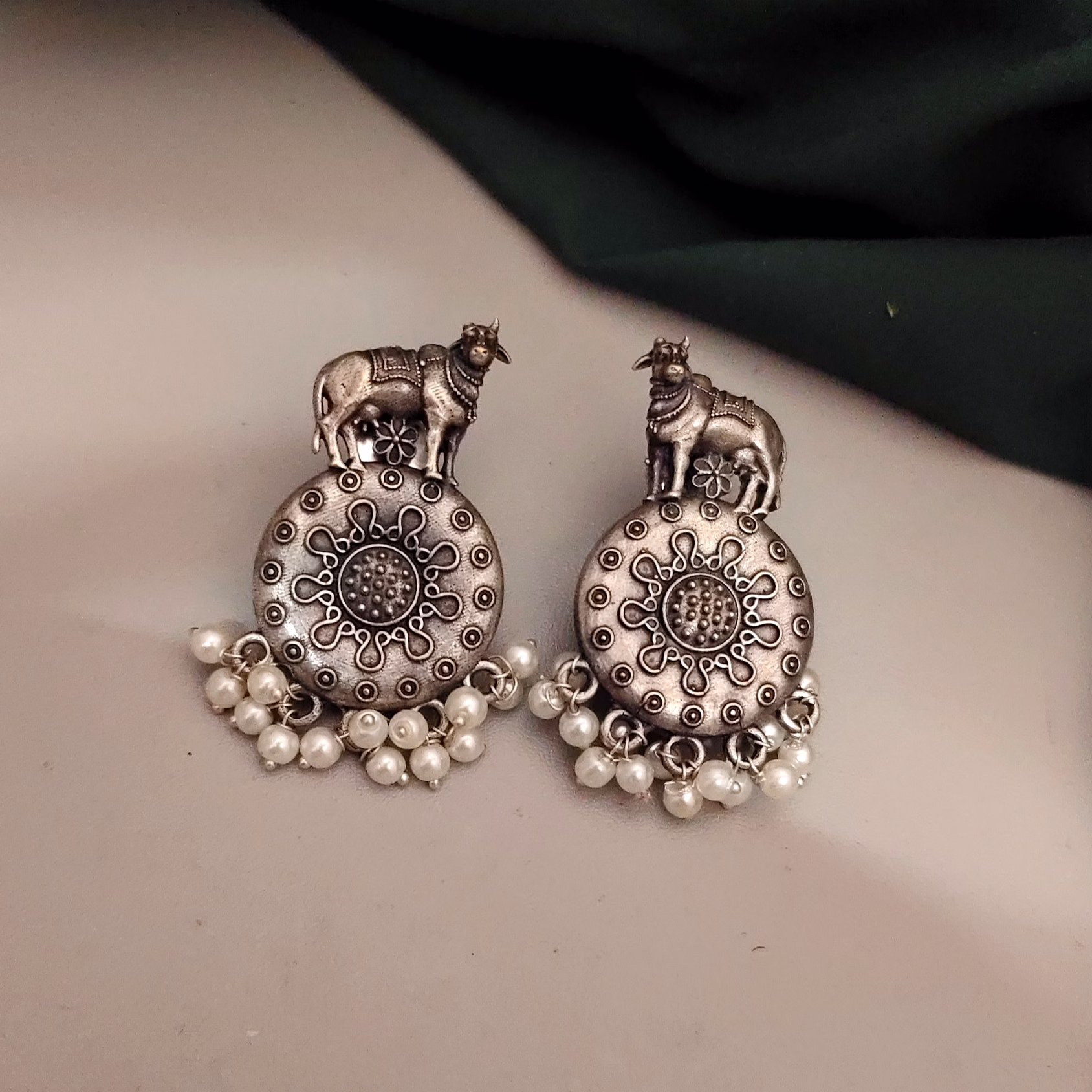 Silver Replica Brass Temple Earrings image 3