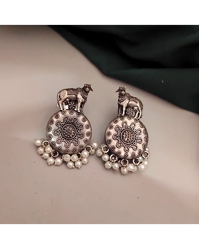 Silver Replica Brass Temple Earrings-2