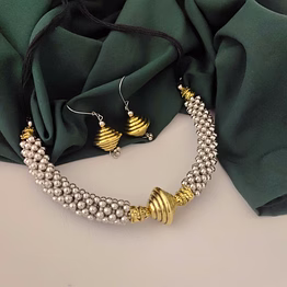 gonasika oxidised two tone ghungroo hasli necklace earrings set