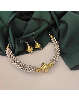Oxidised Two tone Ghungroo Hasli Necklace Earrings Set