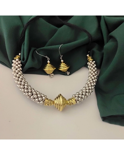 Oxidised Two tone Ghungroo Hasli Necklace Earrings Set-1