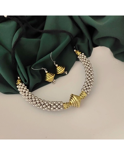 Oxidised Two tone Ghungroo Hasli Necklace Earrings Set-2