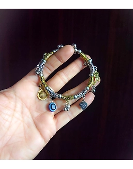Oxidised Two tone Evil Eye Adjustable Bracelet