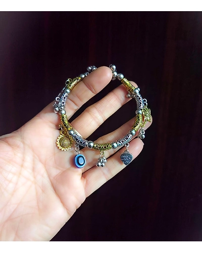 Oxidised Two tone Evil Eye Adjustable Bracelet-1