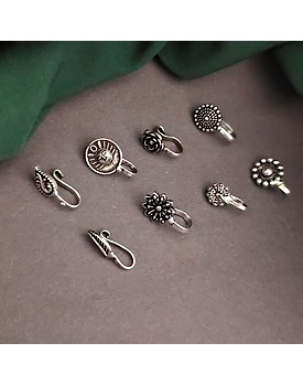 Oxidised Clip on nosepin Pack of 8