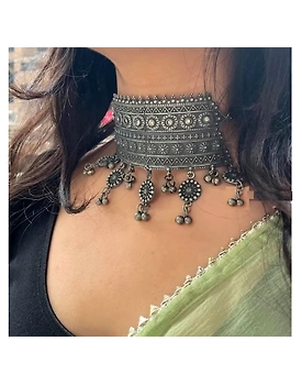 Oxidised choker necklace earrings set