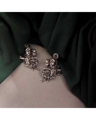 Silver lookalike Radha Krishna Stud Earrings-12670631