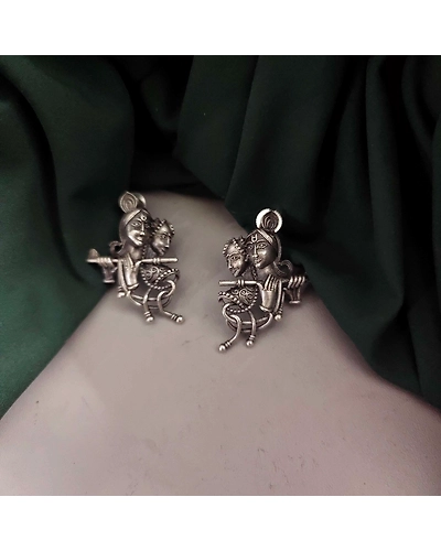 Silver lookalike Radha Krishna Stud Earrings-1