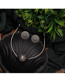 Oxidised Ball Hasli Necklace Earrings Set