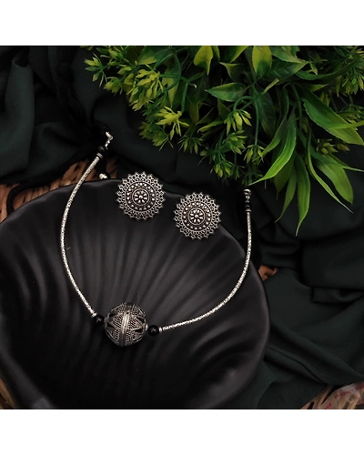 Oxidised Ball Hasli Necklace Earrings Set-12670629