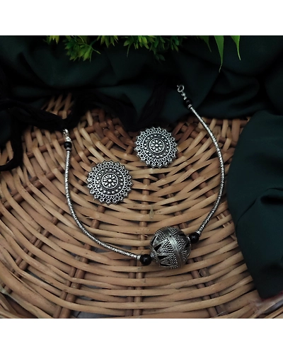Oxidised Ball Hasli Necklace Earrings Set-1