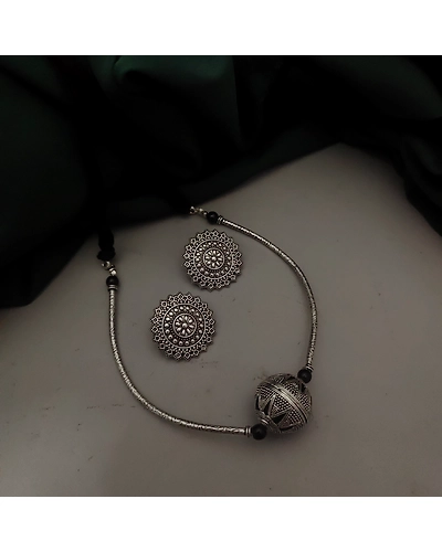 Oxidised Ball Hasli Necklace Earrings Set-2