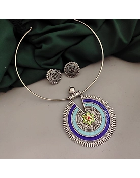 Oxidised Hasli Necklace Earrings Set