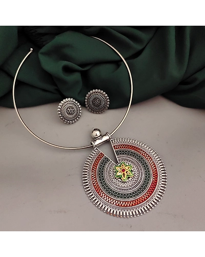 Oxidised Hasli Necklace Earrings Set-2