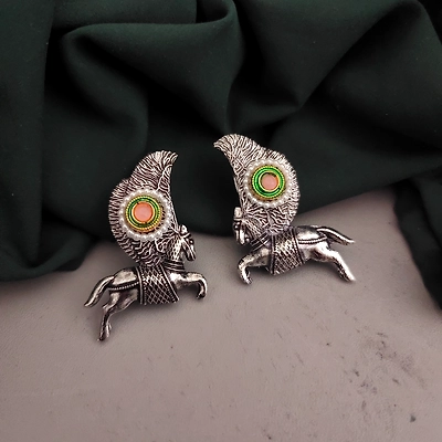 Gonasika Oxidised Horse Stud Earrings