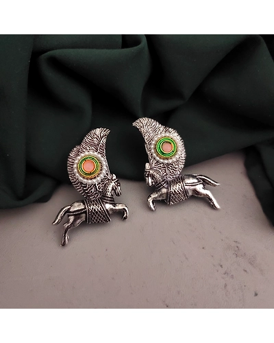 Oxidised Horse Stud Earrings-12670621