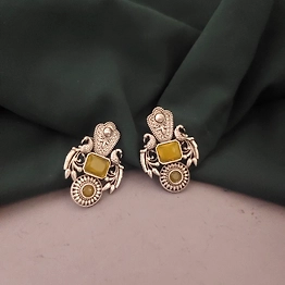 Gonasika Silver Lookalike Monalisa Stone Stud Earrings-Yellow