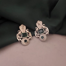 Gonasika Silver Lookalike Monalisa Stone Stud Earrings-Green