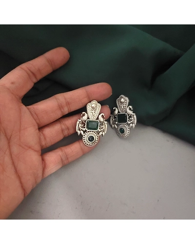 Silver Lookalike Monalisa Stone Stud Earrings-Green-2