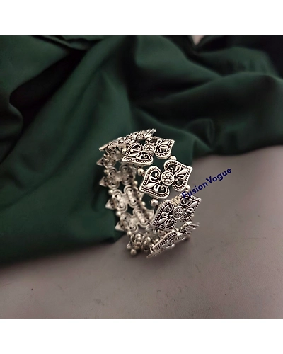 ADITI Adjustable Broad Silver Plated Bracelet-2