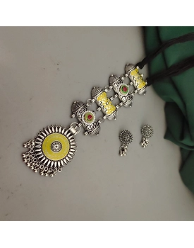 Oxidised Meenakari Tie Necklace Earrings Set
