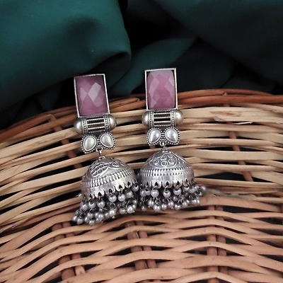 Gonasika Oxidised Silver Lookalike Jhumka Earrings