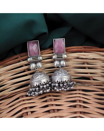 Oxidised Silver Lookalike Jhumka Earrings-12670589