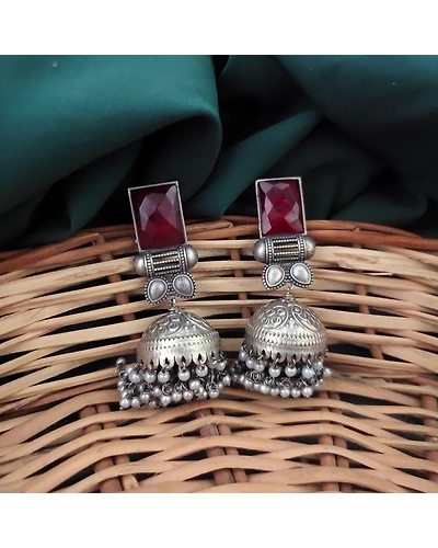 Oxidised Silver Lookalike Jhumka Earrings-1