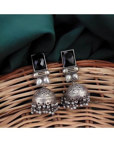 Oxidised Silver Lookalike Jhumka Earrings-2