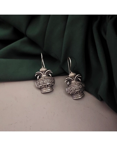 Oxidised Silver Lookalike Kalash Earrings-12670587