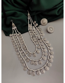 Oxidised 3 layer Necklace Earrings Set