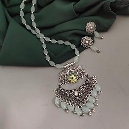 Gonasika Oxidsed Glass Beads Long Necklace Earrings Set