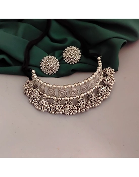 Oxidised Jhumki Choker Necklace Earrings Set