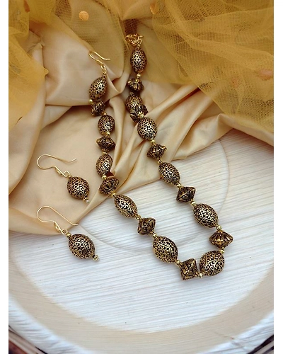 Party Gold Plated Beads Balls Necklace Earrings Set-12670511