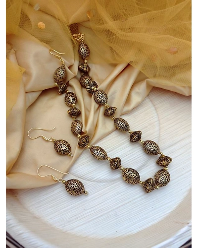 Party Gold Plated Beads Balls Necklace Earrings Set-1
